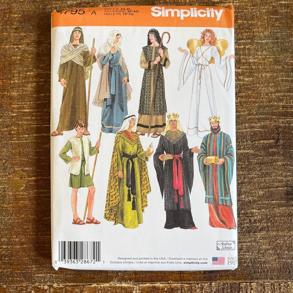 Simplicity Sewing Pattern 4795 Nativity Passion Bible Play Costume XS-XL UNCUT